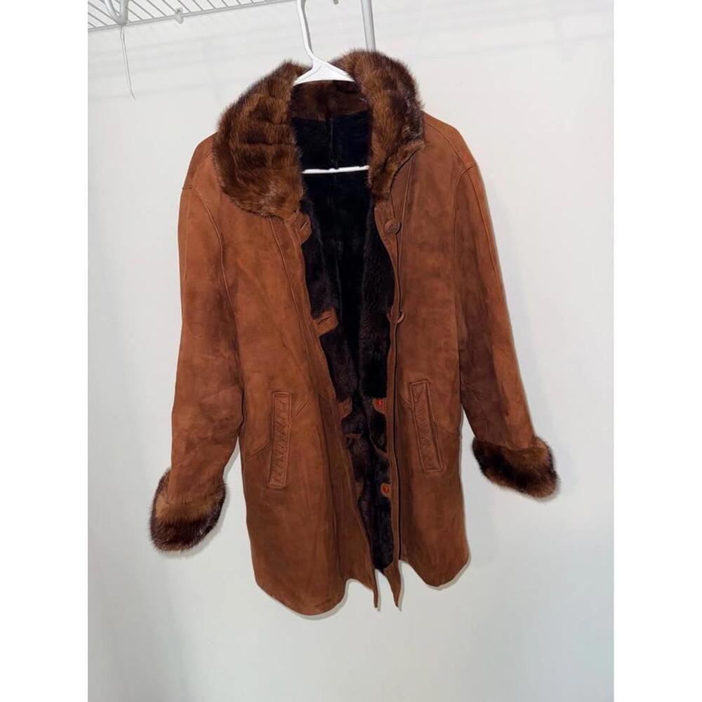 Vintage Casey Park Shearling Sheepskin Coat –Brown Suede Fur Lined Men’s Medium‎
